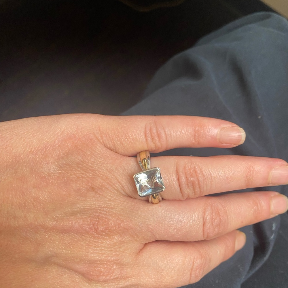 Sterling Silver Square Solitaire Green Amethyst Ring - Silver/Gold Accent, New - Picture 4 of 4